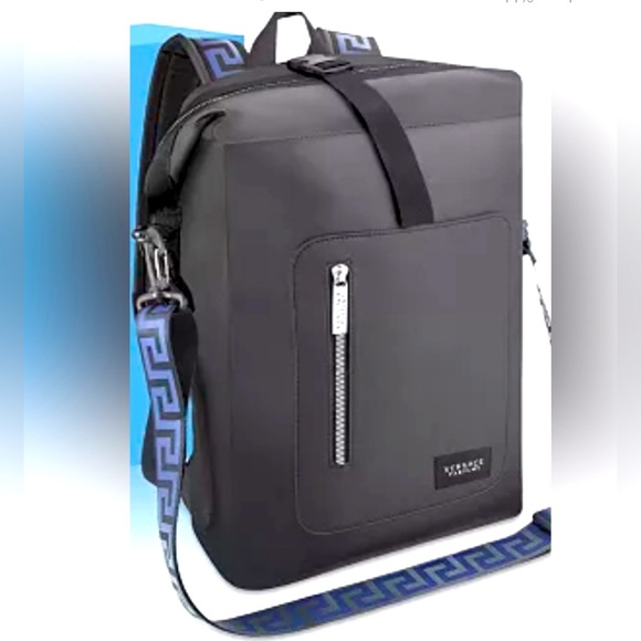 VERSACE PARFUMS BLACK WITH BLUE NEW BACKPACK - Picture 1 of 8